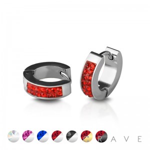 PAIR OF STAINLESS STEEL CZ PAVED HUGGIE/HOOP EARRINGS